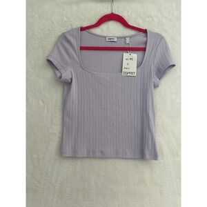 Esprit Women Lavender Purple Ribbed Square Neck Short Sleeve T-Shirt S